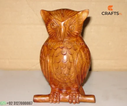Wood Carving Owl Statue On Tree Decor