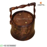 Bucket Shape Wooden Coffee Coaster With Brass Inlaid